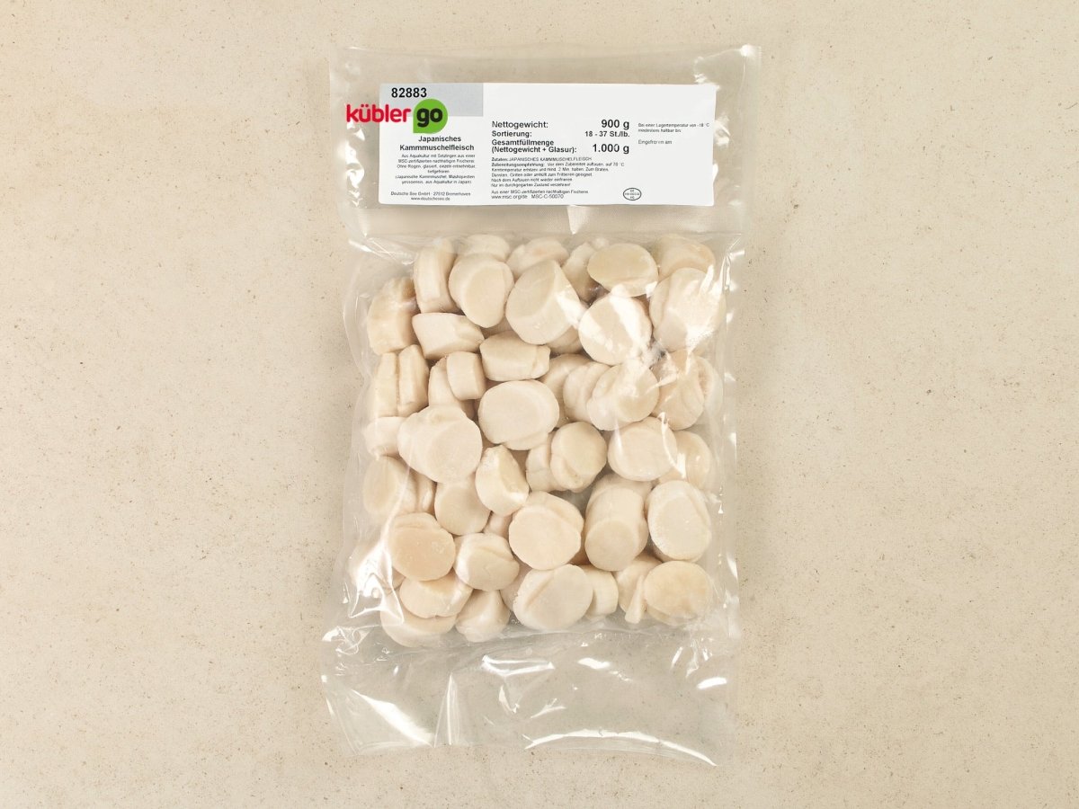 Japanisches Kammmuschelfleisch, 16/23 p.Ib 1Kg - aufgetaut - küblerGo