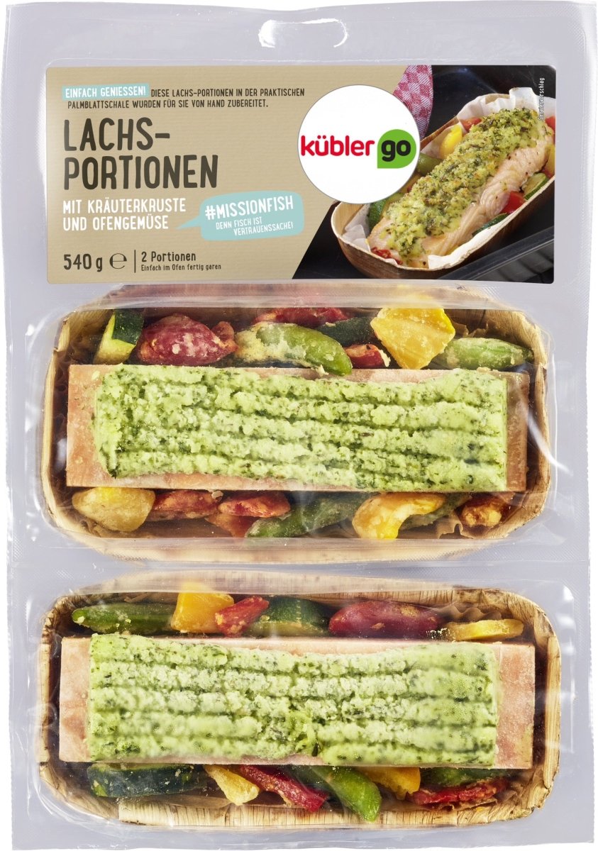 Lachs - Portionen mit Kräuterkruste und Ofengemüse, 540 g - Aufgetaut - küblerGo